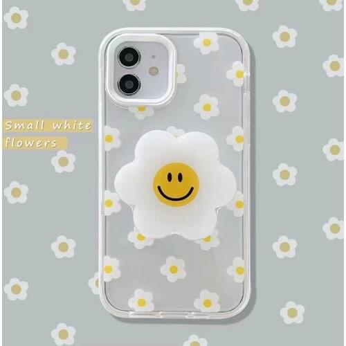 Fashion Cute Flower Stand Holder Phone Case For iPhone 7 8 Puls X XR XS MAX 11 12 Pro Transparent Silicone Floral Back Cover