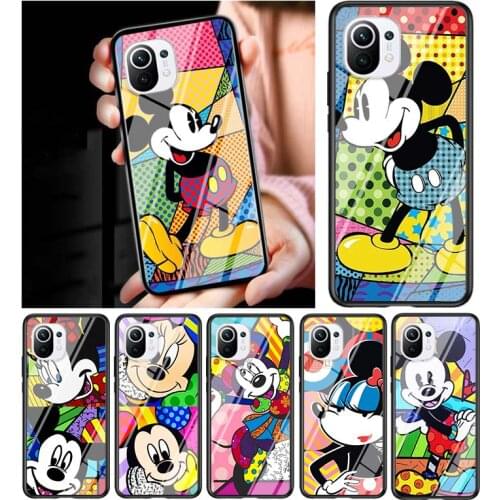 Color Disney Mickey for Xiaomi Mi 11 Ultra Lite 10T Note 10 9T Pro CC9 CC9E 5G Luxury Tempered Glass Phone Case Cover