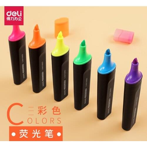 Deli 6Pcs Highlighter Marker pen Student Stationery Candy Color Bulk Fluorescent Highlighter Marker Pen School & Office Supplies