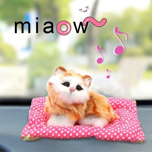 Simulation Plush Cat Doll Auto Accessories Car Ornament Car-Styling With Sound Cute Kitten Toys Dashboard Decoration