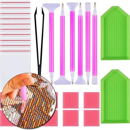 Diamond Painting Tools Kit(29 Pcs) DIY 5D Diamond Painting Accessories Set Diamond Stitch Pen, Tweezers, Glue, Plastic Tray