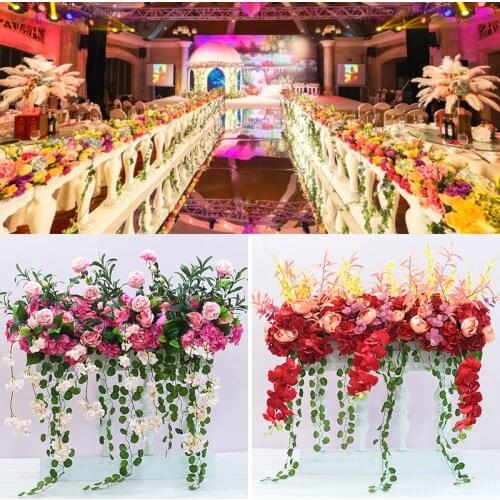 Artificial flowers silk row with iron Rome fence DIY window wedding table decoration props stage road lead flower silk arch row