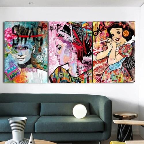 Art Canvas Paintings Funny Girl Comics Posters and Prints Disney Fashion Street Graffiti Movie Snow White Wall Picture for Decor