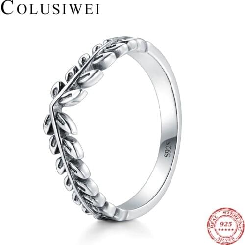 2019 Fashion Female Tree Leaf Finger Rings Fashion Real 925 Sterling Silver Trendy Vintage Wedding Jewelry For Women Silver Ring