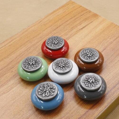 Kitchen Cabinet Handles Color Antique Round Handle Ancient Silver Zinc Alloy Ceramic Single Hole Round Drawer Small Box
