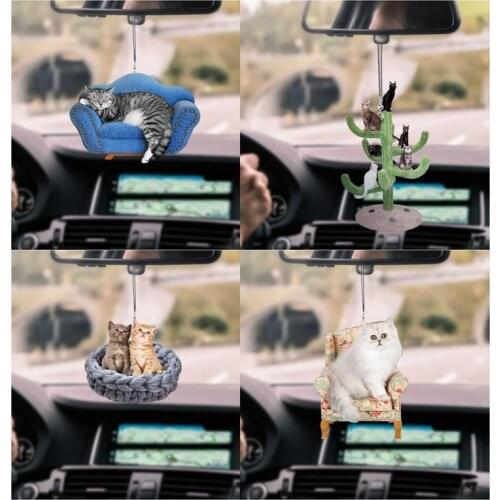 Cute Cat Hanging Ornaments Car Decor Acrylic Cats Kittens Hang Decorations for Auto Car Inside Rearview Mirror Pendant Decor
