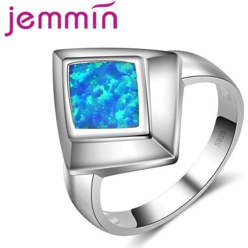 Fashion Rhombic Ring 925 Sterling Silver Blue Fire Opal Jewelry Rings for Women Dress Accessories New