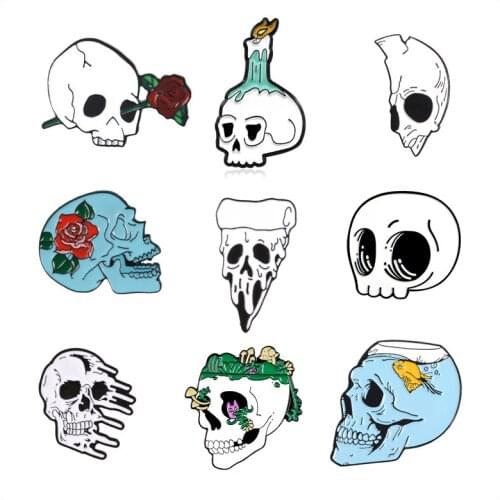 Cartoon Exaggerated Plant Flowers Fish Skeleton Skeleton Halloween Enamel Brooch Alloy Badge Cowboy Clothes Bag Pin Punk Jewelry