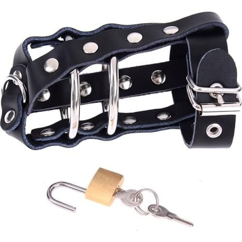 Male Chastity Device With Penis Ring Cock Cages Testis Lock Sex Toy Genuine Leather Chastity Belt Cock Ring Adult Game