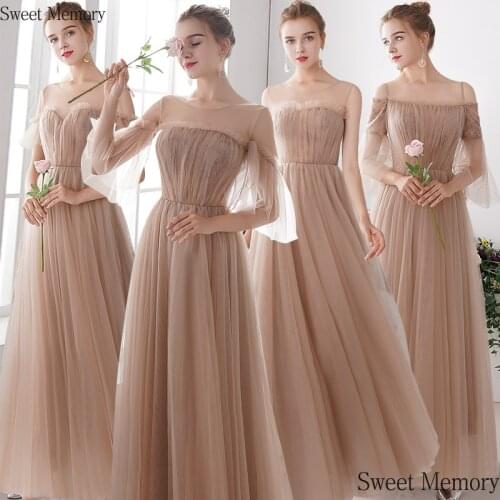 N098 Spring Summer Women Coffee Color Bridesmaid Dresses Long Formal Prom Party Graduation Gown Sweet Memory