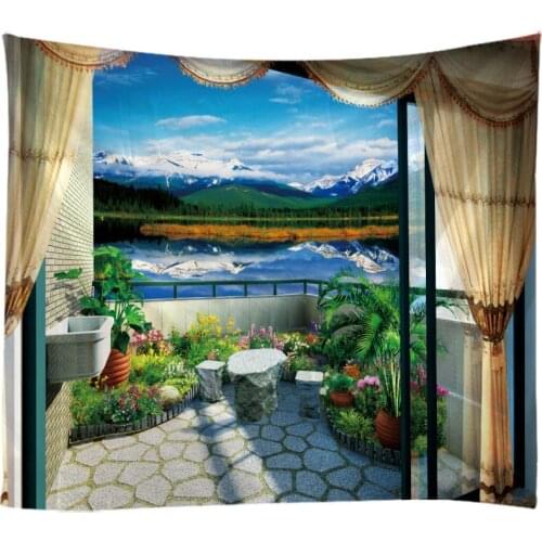 Windows Scenery Tapestry Wall Hanging Cloth Bed Spread Beach Towel Table Cloth Yoga Mat House Decoration Living Room Decoration