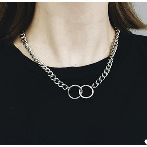 Punk Hiphop Thick Chain Round Circle Pendant Choker Necklace for Women Lady Vintage Geometric Clavicle Necklace Jewelry YN1529