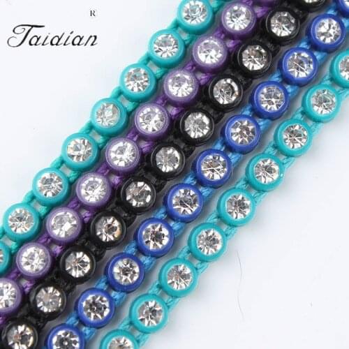 Taidian Grade A Plastic Rhinestone Banding ss6 for DIY Bottom Wedding Dresses Decoration ss6 Teal Cup Clear Glass 10yards/lot