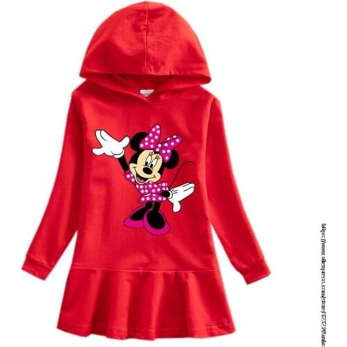 Girls Dress Kids Clothes Sweater Hooded Dresses Autumn Winter Cute Girls Cotton Disney Minnie Baby Clothing Princess Dress
