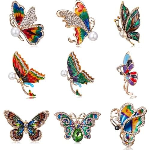 RINHOO Rhinestone Insect Brooches for Women Men Big Crystal Enamel Butterfly Brooch Pin Fashion Party Jewelry Scarf Collar Badge