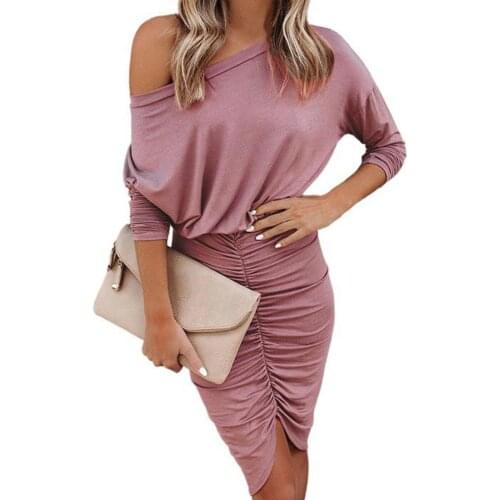 Sexy Off Shoulder Women Dress Long Sleeve Skin-friendly Shirring Hem Irregular Bodycon Mini Dress vestidos mujer verano 2021