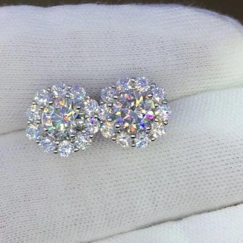 Passed Diamond Test Excellent Moissanite S925 Sterling Silver D Color VVS1 Sun Flower Diamond Stud Earring Fine Luxury Jewelry