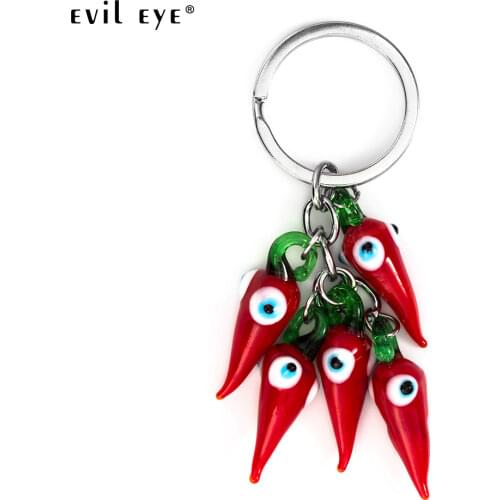 Evil Eye New Fashion Glass Red Small Pepper Shape Keychain With Blue Eye As Christmas Present For Friend EY5267