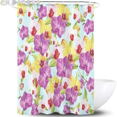 Tropical plant light blue macrame Bath Curtains Waterproof Polyester Fabric retro Shower Curtains Screen with Hooks Accessories