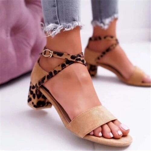 Plus Size Women Sandals Cross Tied Flock Fashion Leisure Buckle Square Med Heels Casual Summer Female Fish Mouth Shoes