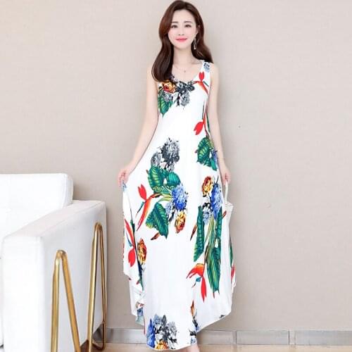 New Women Elegant Comfortable Floral Printed Dress Ladies Sleeveless Round Neck Long Dress Female Vestidos Brand Women Clothing