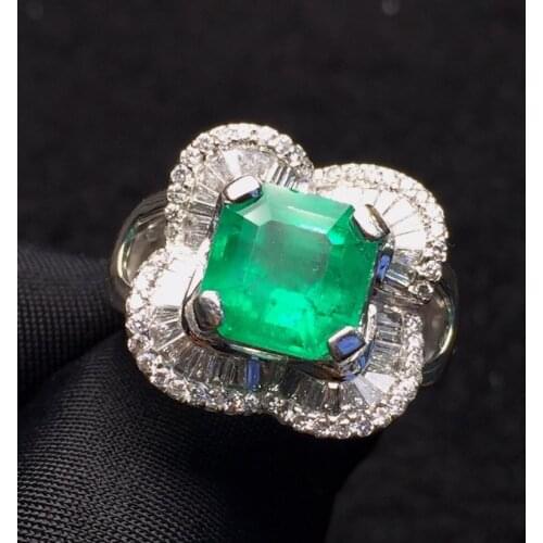 Fine Jewelry G18k Rings Real Diamonds Gold 18K White Gold Natural Emerald Gemstones 2.85ct Females Rings for women Fine Ring