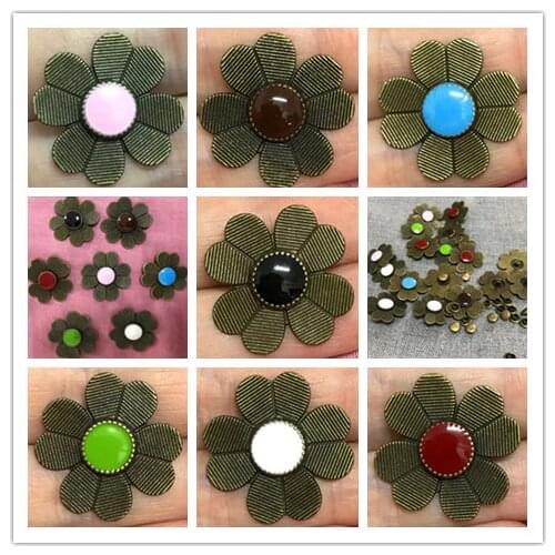New 20PCS 24MM Bronze Plated Colorful Painted Studs Clover Rivet Studs Fit Shoes Belt Bag Bracelet Accessories Leather Craft DIY