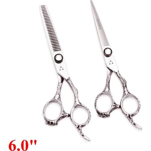 6.0 Professional Haircut Scissors 440c Japanese Steel Barber Scissors Hair Thinning Hairdressing Scissor Cutting Shears Set 9008