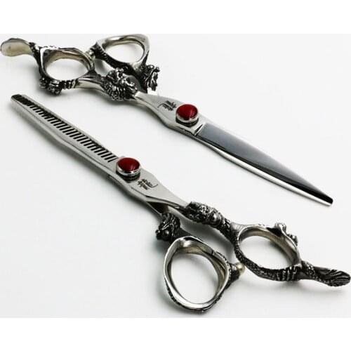 6 Inch Pet Scissors Dog Grooming Cutting+Thinning Shears Kit for Animals Japan440C Silver Dragon Handle Personality Models