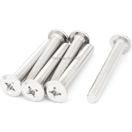 M6 x 45mm Phillips Flat Head Countersunk Bolt Machine Screw Silver Tone 6pcs