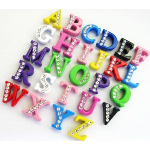 A--M 20Pcs Each Letter 8MM Mix Colors Half Rhinestones Slide Letter Fit For DIY Phone Strips Keychains