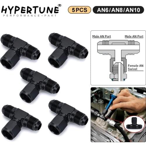 Aluminum Flare Tee Fitting AN6 AN8 AN10 Female To Male Tee On Side Thread Fitting Adapter Black 5 Pcs