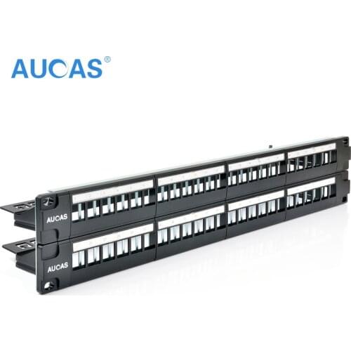 AUCAS 48 Ports Blank Patch Panel Unload Modular Patch Panel Blank Frame with cable manager bar unshielded for 180 degree module