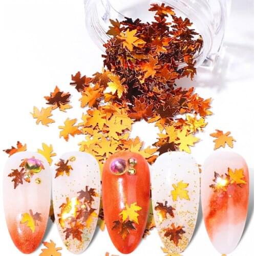 Maple Leaf Flake Sequins Nail Glitter Holographic Paillettes Yellow Red Sequin Gradient Autumn Paillette Nail Art Decor 8g