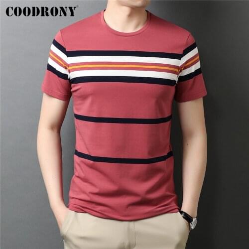 COODRONY Brand Summer New Arrival High Quality Soft Cotton Top Tee Striped Casual O-Neck Short Sleeve T Shirt Men Clothes C5290S
