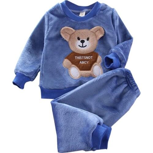 Baby clothes autumn and winter flannel pajamas childrens home service suits boys and girls cartoon bear cute pajamas two-piece