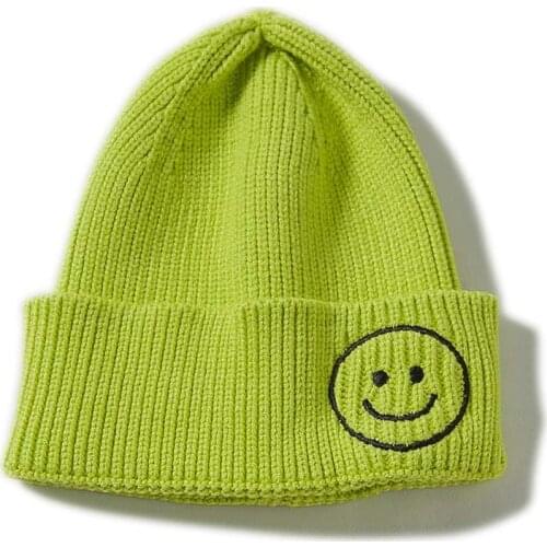15 Colors Children Baby Hats Fashion Casual Smiley Embroidery Hats Autumn Winter Core Yarn Soft Skin-friendly Knitted Hat