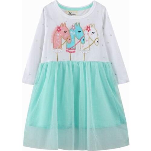 Jumping Meters Autumn Winter Skirt Long Sleeve Girls Unicorn Net Yarn Clothes Round neck Children Casual Dresses 2-7years