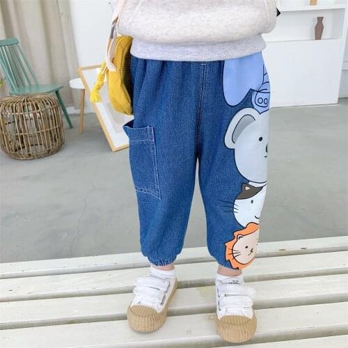 Kids Jeans Korean Fashion Cartoon Print Thicken Denim Pants for Girl Boys Jeans 1 2 3 4 5 6 Y Toddler Baby Harem Pants Trousers