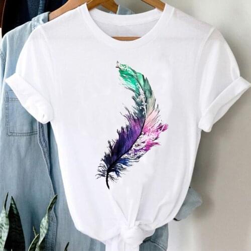 T-shirts Women Watercolor Feather 90s Fashion Clothing Spring Summer Clothes Graphic Tshirt Top Lady Print Female Tee T-Shirt