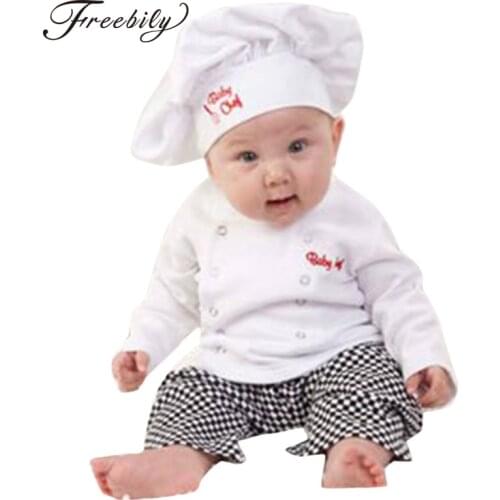 Baby Boy Girl Carnival Cook Chef Halloween Cosplay Outfits Baby Cook Chef Kitchen Uniform T-shirt Pants Hat Photography Costume
