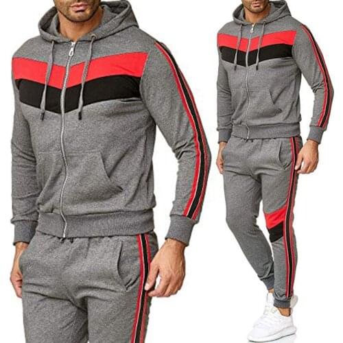 Autumn Men Tracksuit Suit Zipper Hoodies + Pant 2 Piece Set Mens Stylish Casual Hooded Warm Sweatshirts Male Jogging Gym Suits