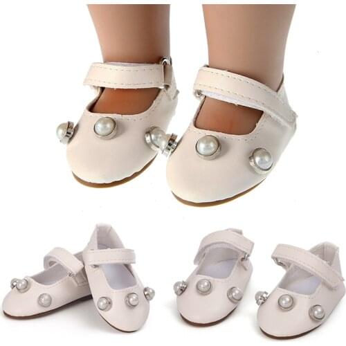 Fashion New Pattern Popular White Pearl Shoes Fit 18 Inch American&43cm Baby New Born Doll Clothes Accessories,Girls Toys