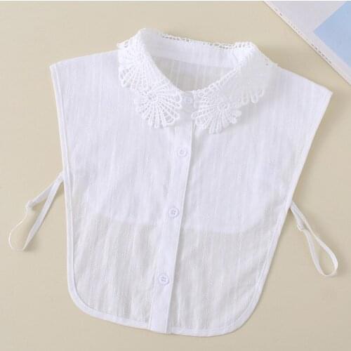 White Woman Shirt Half Blouse Embroidery Faux Cols Fake Collar Ladies Solid Color Detachable Collars Removable False Collar