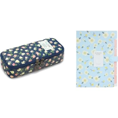 1 Pcs Skydue Floral Printed Accordion Document File Folder(Blue) & 1 Pcs Pencil Case,Pen Bag Rose Floral, Cyan