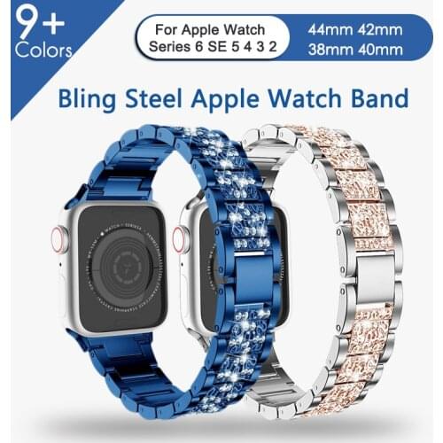Bling Blue Bands For Apple Watch series Strap 6 5 4 SE 40mm 44mm watchband correa women pulseira bracelet for iwatch 38mm 42mm