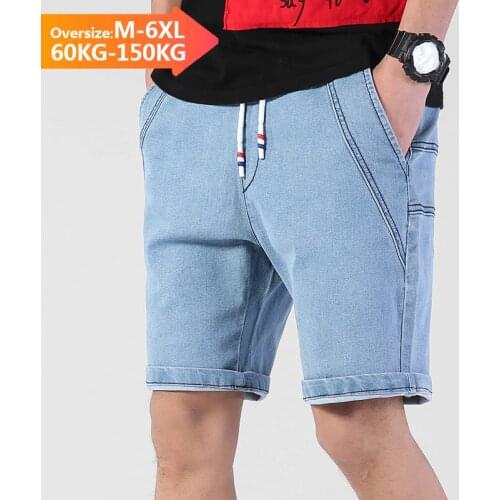 Summer Thin Drawstring Elastic Waist Brand Denim Shorts Mens Loose Large Size 4XL 5XL 6XL Jeans Short Casual Fat Male Bermuda