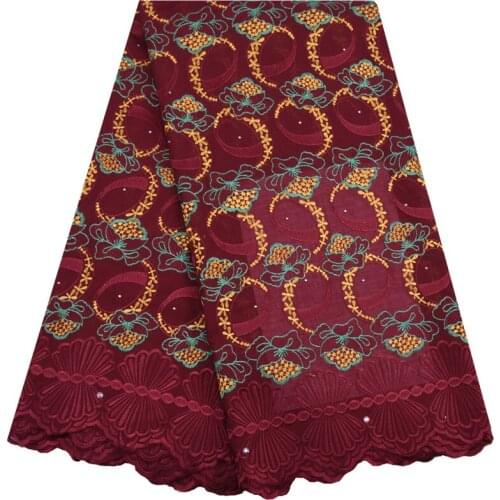 Swiss Voile Lace Red Cotton Lace Fabric High Quality Nigerian Lace Fabric For Women African Tulle Lace With Stones 5 Yards 1738