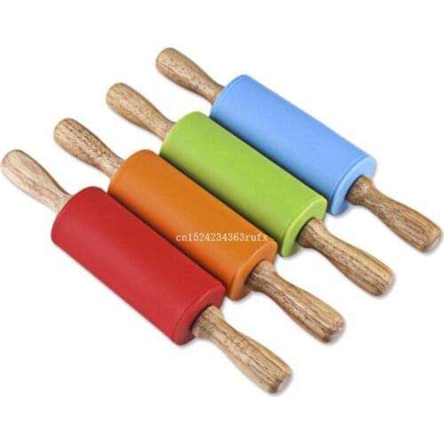 50pcs Dough Pastry Roller Stick 23cm Wooden Handle Silicone Rolling Pin for Kids Baking Tools Kitchen Noodles Accessories