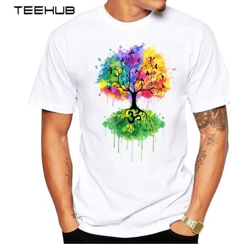 TEEHUB 2019 Summer Fashion Colorful Tree T-Shirt Short Sleeve Popular Design T Shirt Hipster Cool Tops